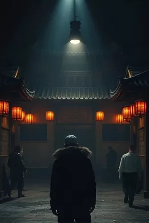 精东影视精选竖版主推海报，深蓝夜色中的城市天际线与人物剪影